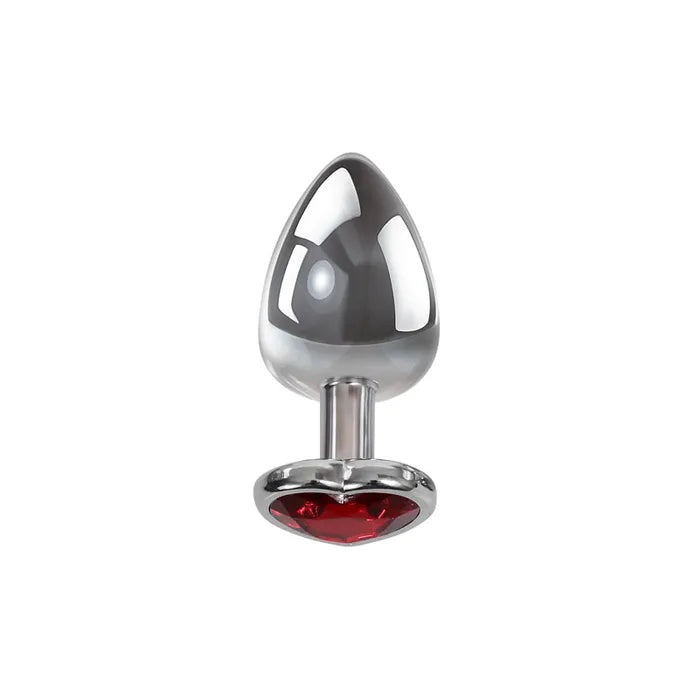 Adam & Eve Medium Metallic 8.25 cm Butt Plug with Red Heart Gem Base 8.25cm Adam & Eve