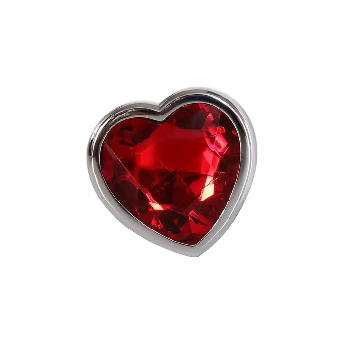 Adam & Eve Medium Metallic 8.25 cm Butt Plug with Red Heart Gem Base 8.25cm Adam & Eve