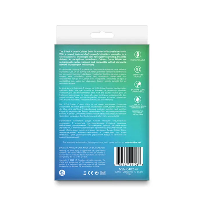 NS Novelties Colours Curve USB Rechargeable Vibrating Dildo With Wireless Remote 5 Inch NS Novelties