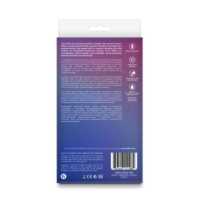 NS Novelties Colours Curve USB Rechargeable Vibrating Dildo With Wireless Remote 6 Inch NS Novelties
