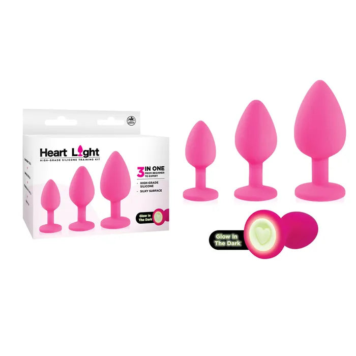 Excellent Power Heart Light Butt Plugs With Glow In Dark Bases Set Of 3 Sizes Excellent Power