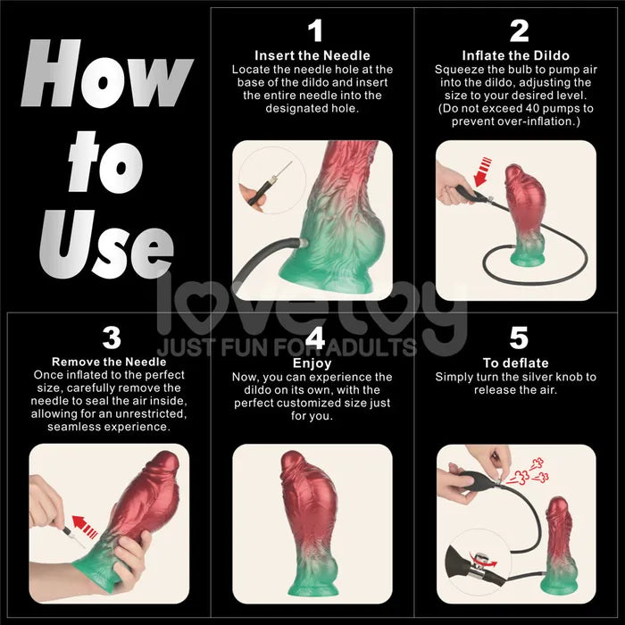 Lovetoy Aerosx Dual Density Inflatable Inflatable Fantasy Dildo 8 Inch Red / Green Lovetoy