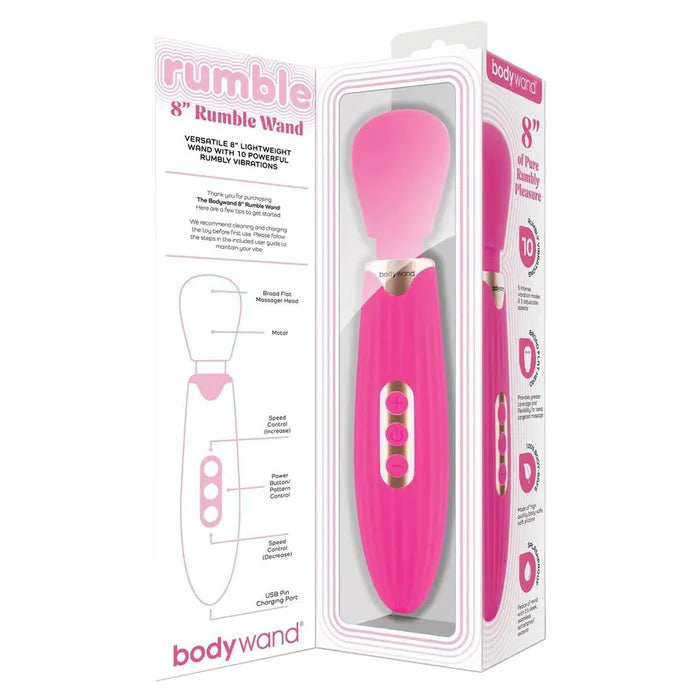 Bodywand RUMBLE WAND USB Rechargeable Massage Wand Hot Pink Bodywand