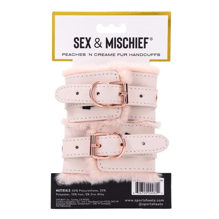 Sportsheets Sex & Mischief Peaches n CreaMe Fur Handcuffs Restraints Peach Sportsheets