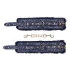 Sportsheets Sex & Mischief Cougar Fur Handcuffs Furry Restraints Navy Blue / Gold Sportsheets