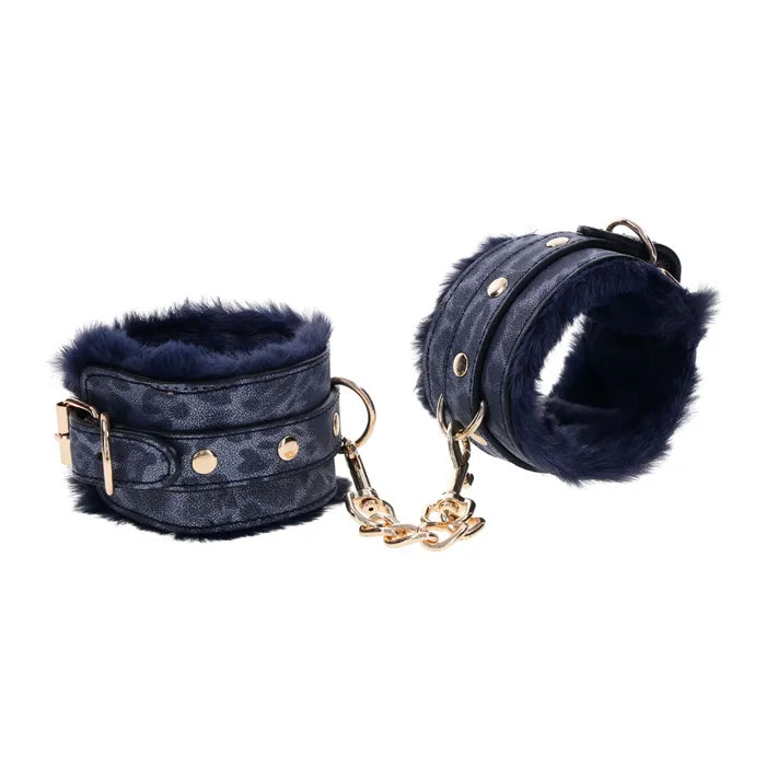 Sportsheets Sex & Mischief Cougar Fur Handcuffs Furry Restraints Navy Blue / Gold Secondary image