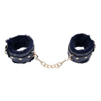 Sportsheets Sex & Mischief Cougar Fur Handcuffs Furry Restraints Navy Blue / Gold Sportsheets