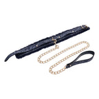 Sportsheets Sex & Mischief Cougar Fur Collar & Leash Furry Restraint Navy Blue / Gold Sportsheets