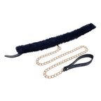 Sportsheets Sex & Mischief Cougar Fur Collar & Leash Furry Restraint Navy Blue / Gold Sportsheets