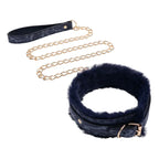 Sportsheets Sex & Mischief Cougar Fur Collar & Leash Furry Restraint Navy Blue / Gold Sportsheets