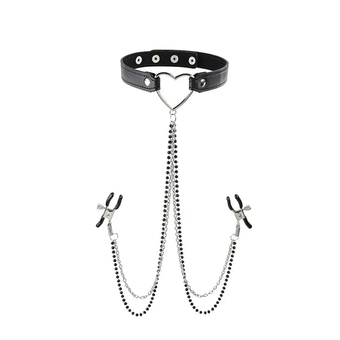 Sportsheets Sex & Mischief Amor Collar With Nipple Clamps Metal Restraints Sportsheets
