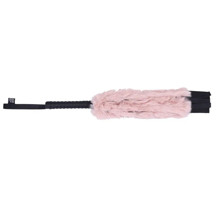 Sportsheets Sex & Mischief Brat Faux Fur Flogger Black Whip With Pink Faux Feather 50cm Sportsheets