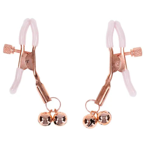 Sex & Mischief Peaches N CreaMe Bell Nipple Clamps With Bells Set Of 2 Peach / Rose Sportsheets
