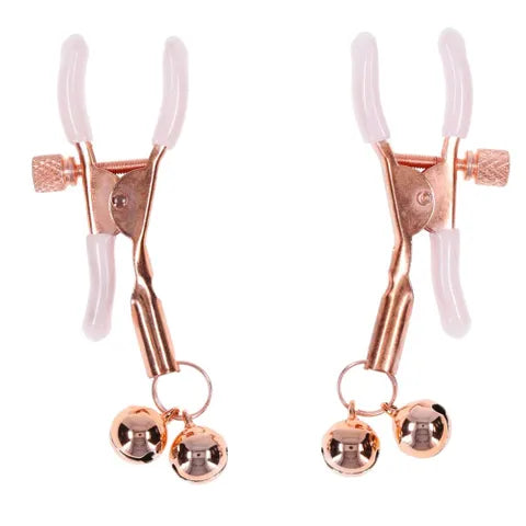 Sex & Mischief Peaches N CreaMe Bell Nipple Clamps With Bells Set Of 2 Peach / Rose Sportsheets