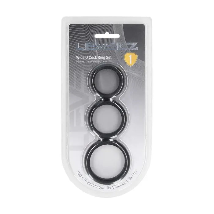 Shots Toys LEVELZ Wide O Silicone Cock Ring S / M / L Set Of 3 Sizes Black Shots Toys