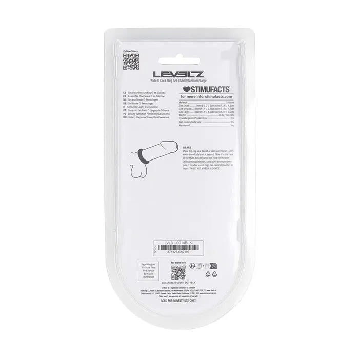 Shots Toys LEVELZ Wide O Silicone Cock Ring S / M / L Set Of 3 Sizes Black Shots Toys