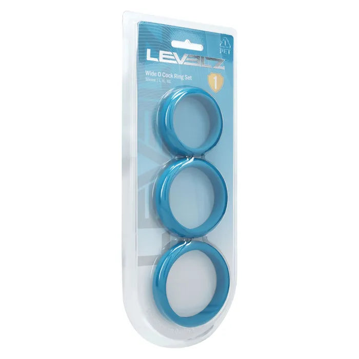 Shots Toys LEVELZ Wide O Silicone Cock Ring Set Of 3 Sizes L / XL / 2XL Teal Shots Toys