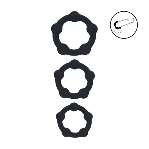 Shots Toys LEVELZ Beaded Silicone Cock Ring Set Of 3 Sizes Black Shots Toys