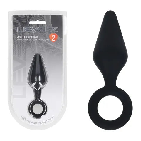 Shots Toys LEVELZ Silicone Anal Plug With Loop Black Shots Toys