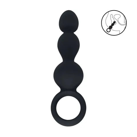 Shots Toys LEVELZ Beaded Silicone Anal Probe With Loop Black 15.3cm Shots Toys