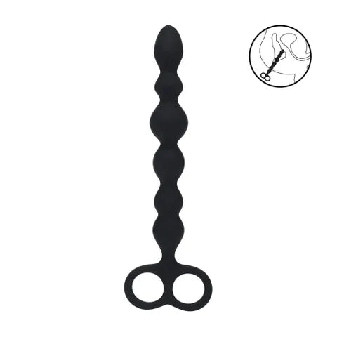 Shots Toys LEVELZ Beaded Silicone Anal Beads With Double Loop Black 24.5cm Shots Toys