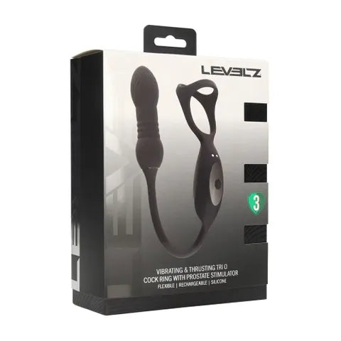 Shots Toys LEVELZ Vibrating & Thrusting TriO Cock Ring With Prostate Stimulator Black Shots Toys