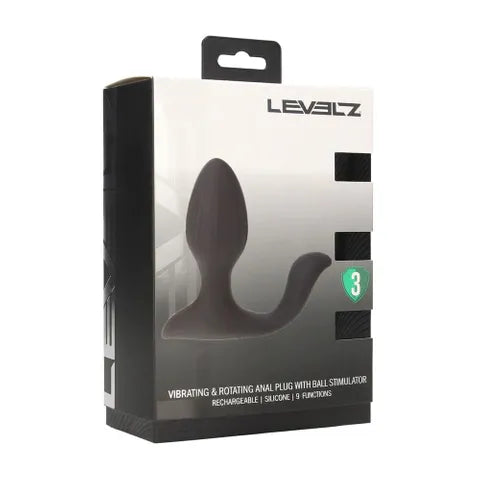 Shots Toys LEVELZ USB Rechargeable Vibrating & Rotating Anal Plug With Ball Stimulator Black 10.7cm Shots Toys