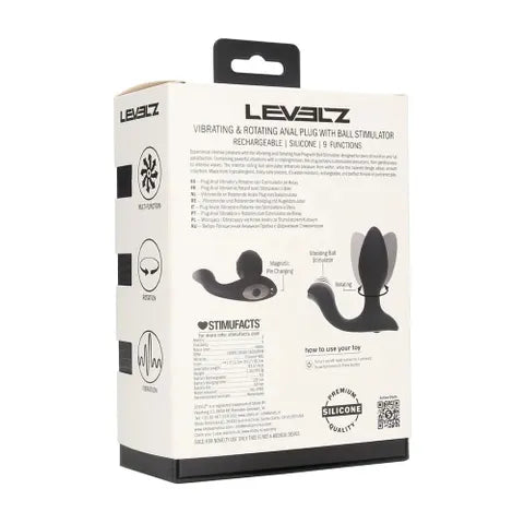 Shots Toys LEVELZ USB Rechargeable Vibrating & Rotating Anal Plug With Ball Stimulator Black 10.7cm Shots Toys