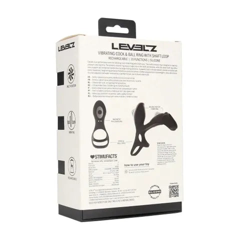 Shots Toys LEVELZ USB Rechargeable Vibrating Cock & Ball Ring With Shaft Loop Black Shots Toys