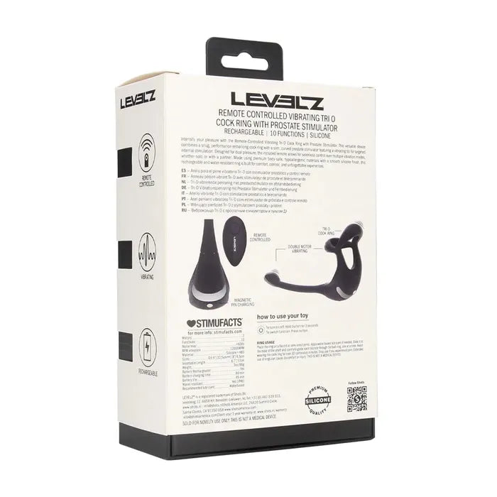 Shots Toys LEVELZ Remote Controlled Vibrating TriO Cock Ring With Prostate Stimulator Black Shots Toys