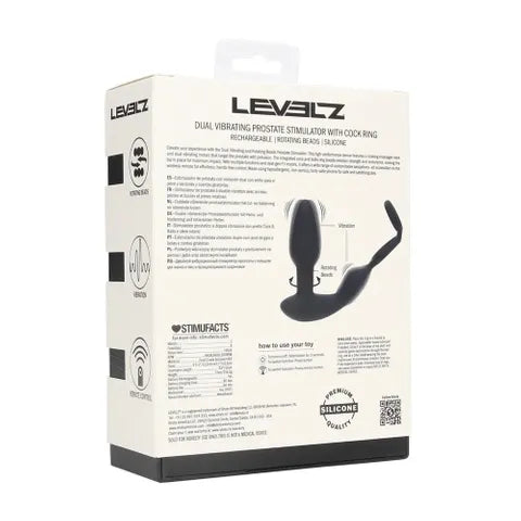 Shots Toys LEVELZ Dual Vibrating Prostate Stimulator With Cock Ring Black Shots Toys