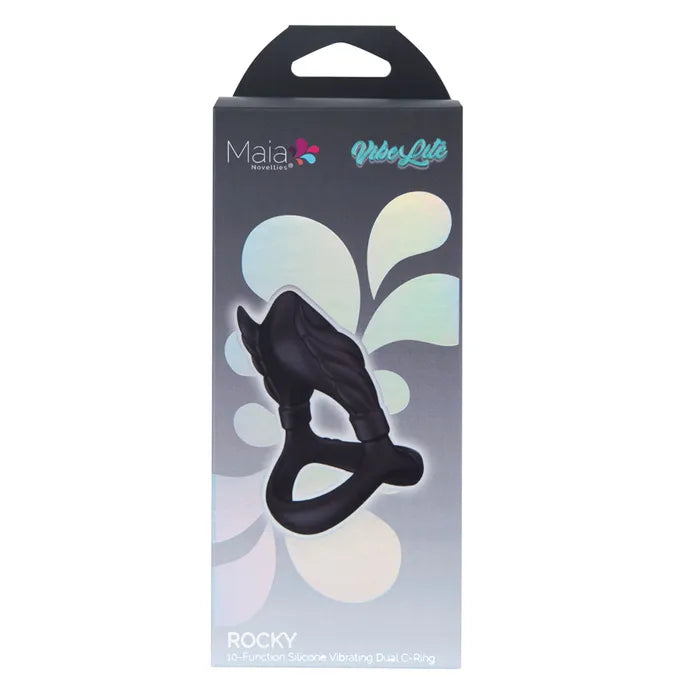 Maia ROCKY USB Rechargeable Vibrating Cock & Balls Ring Black Maia Toys