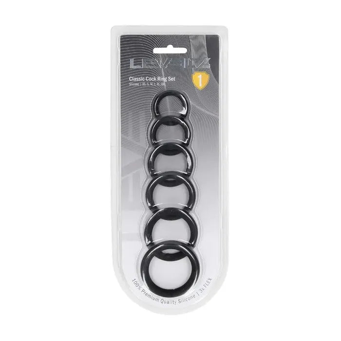 Shots Toys LEVELZ Classic Silicone Cock Ring Set Of 6 Black Shots Toys