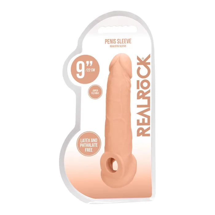 Shots Toys REALROCK Realistic Penis Extender Sleeve With Rings 9 Inch Flesh Shots Toys