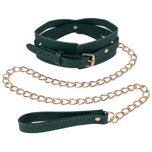 Sportsheets Sex & Mischief Indica Cutout Collar & Leash Restraint Green / Gold Sportsheets