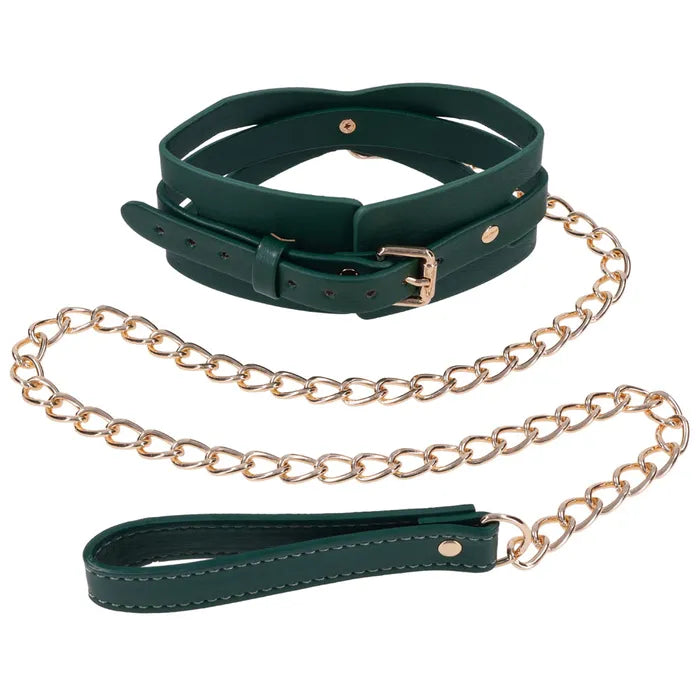 Sportsheets Sex & Mischief Indica Cutout Collar & Leash Restraint Green / Gold Sportsheets Main image