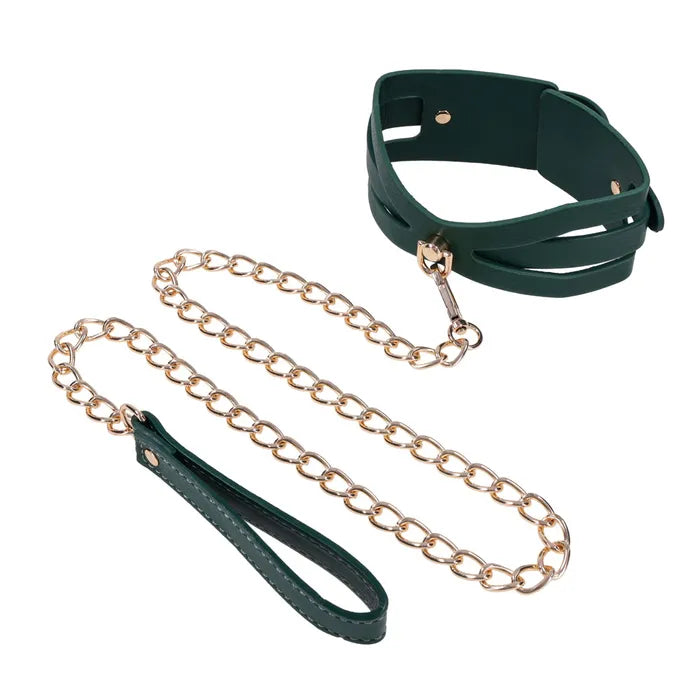 Sportsheets Sex & Mischief Indica Cutout Collar & Leash Restraint Green / Gold Sportsheets
