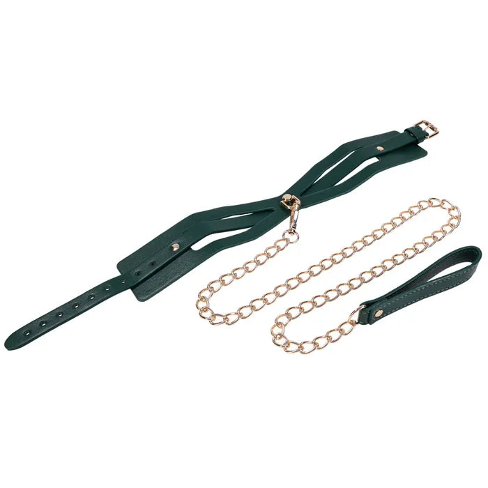 Sportsheets Sex & Mischief Indica Cutout Collar & Leash Restraint Green / Gold Sportsheets