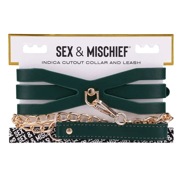 Sportsheets Sex & Mischief Indica Cutout Collar & Leash Restraint Green / Gold Sportsheets
