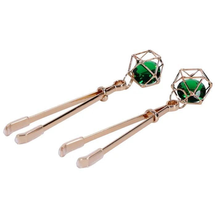 Sportsheets Sex & Mischief Indica Crystal Nipple Clips With Emerald Gems Sportsheets