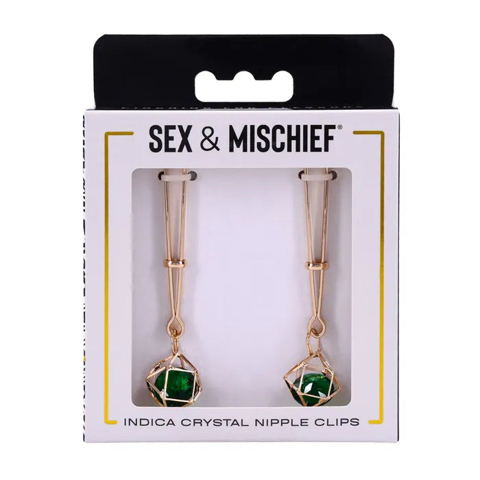Sportsheets Sex & Mischief Indica Crystal Nipple Clips With Emerald Gems Sportsheets