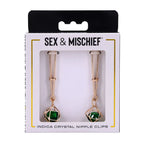 Sportsheets Sex & Mischief Indica Crystal Nipple Clips With Emerald Gems Sportsheets