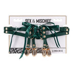 Sportsheets Sex & Mischief Indica Laced Up Garters Set Of 2 Green / Gold Sportsheets