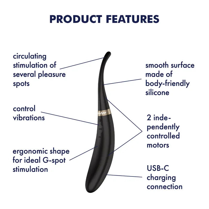 Satisfyer Tip Tease Black USB Rechargeable Vibrator With Twirling Tip Satisfyer