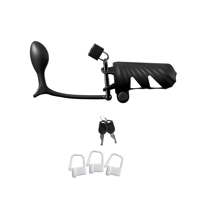 Pipedream Fantasy C Ringz Remote Controlled Vibrating Cock Blocker With Ass Gasm Plug Black Vibrating Cock Cage With Anal Plug Secondary image