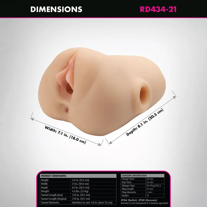 Pipedream PDX Plus Double Pounder USB Rechargeable Vibrating Vagina Stroker Flesh Pipedream