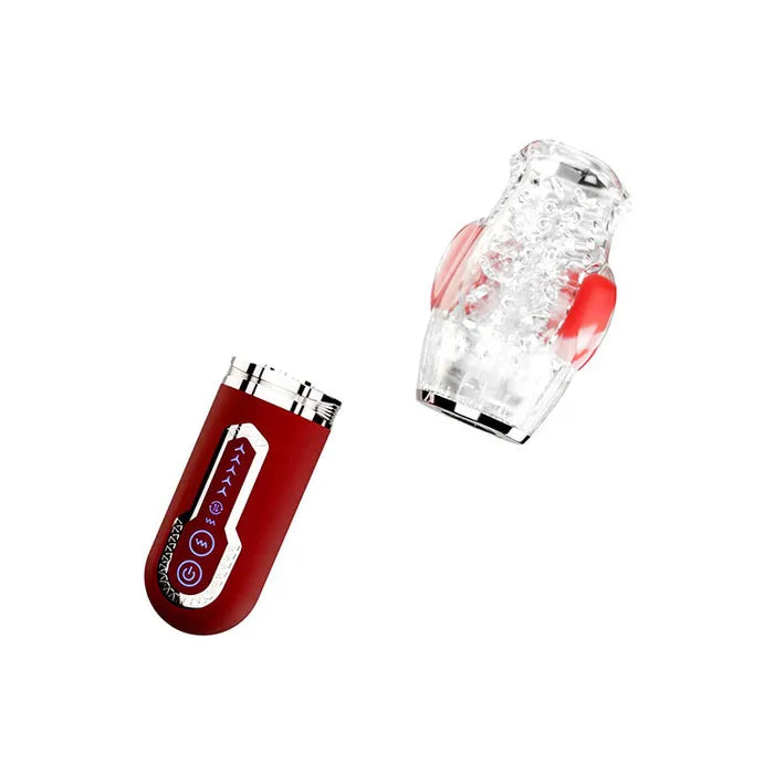 Adam & Eve PLEASURE PRO 3000 USB Rechargeable Thrusting & Rotating Auto Stroker Clear / Red Secondary image