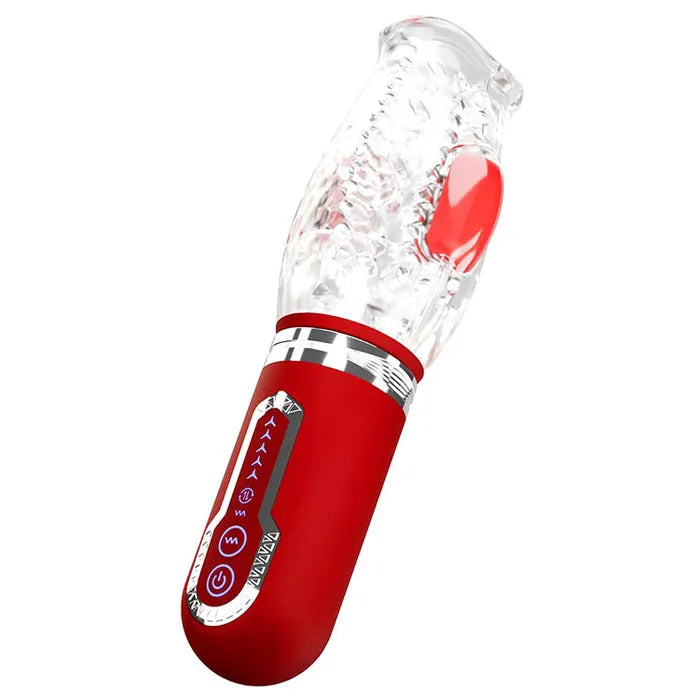 Adam & Eve PLEASURE PRO 3000 USB Rechargeable Thrusting & Rotating Auto Stroker Clear / Red Adam & Eve Main image