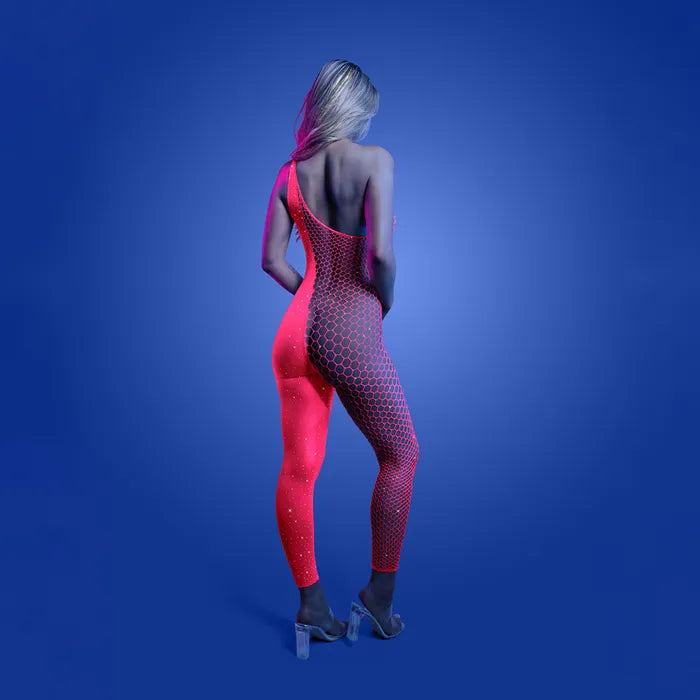 Fantasy Lingerie GLOW Hyperdrive Bodystocking Glow In Dark Pink One Size Fantasy Lingerie