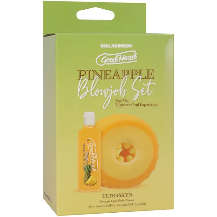 Doc Johnson GoodHead Pineapple Blowjob Set Stroker With Pineapple Flavoured Lubricant 30ml Bottle Doc Johnson
